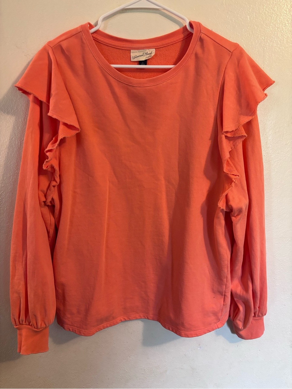 Universal Thread Coral Ruffle-Shoulder Long Sleeve Sweatshirt
